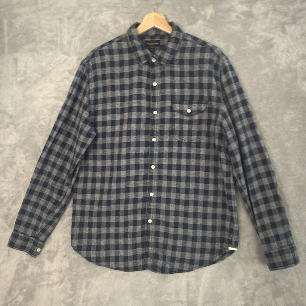 CPO PROVISIONS Plaid Shirt Mens Medium Flannel Navy Blue Grey Check Long Sleeve